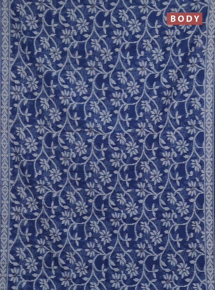 Jamdhani cotton saree blue with allover thread weaves and jamdhani pallu