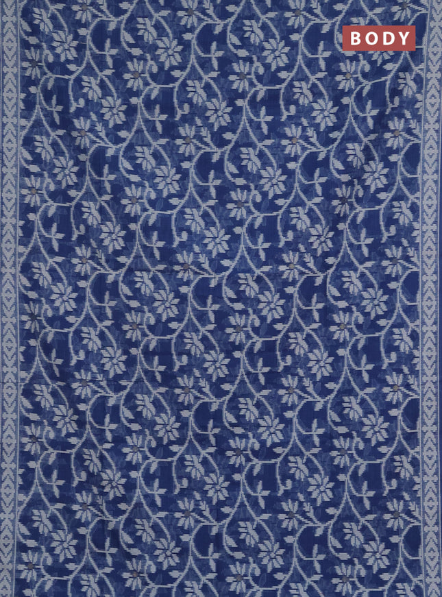 Jamdhani cotton saree blue with allover thread weaves and jamdhani pallu