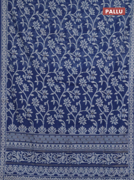 Jamdhani cotton saree blue with allover thread weaves and jamdhani pallu