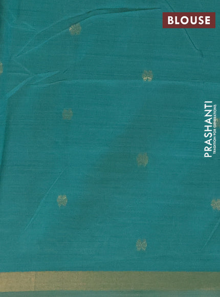 Jamdhani cotton saree cream and teal green with allover self emboss thread woven buttas and jamdhani pallu