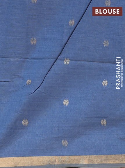 Jamdhani cotton saree cream and blue with allover self emboss thread woven buttas and jamdhani pallu