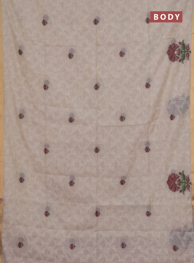Jamdhani cotton saree cream and maroon with allover self emboss thread woven buttas and jamdhani pallu
