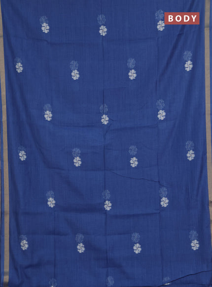 Jamdhani cotton saree blue with allover thread weaves and jamdhani pallu