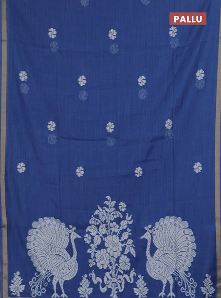 Jamdhani cotton saree blue with allover thread weaves and jamdhani pallu