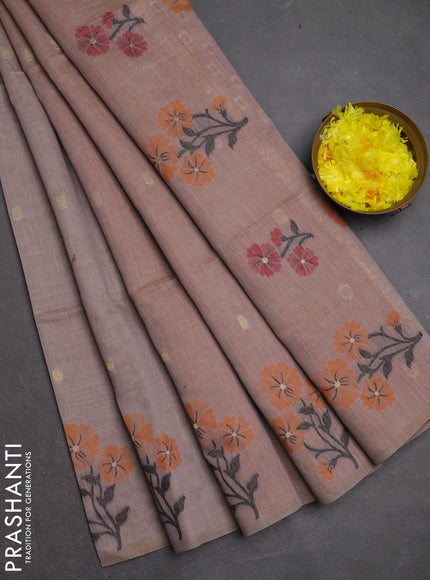 Jamdhani cotton saree beige and dark mustard with allover thread & zari woven buttas and jamdhani pallu