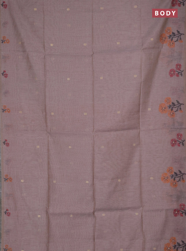 Jamdhani cotton saree beige and dark mustard with allover thread & zari woven buttas and jamdhani pallu