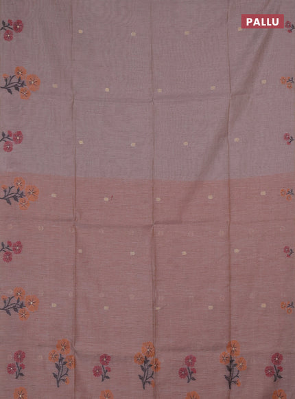 Jamdhani cotton saree beige and dark mustard with allover thread & zari woven buttas and jamdhani pallu