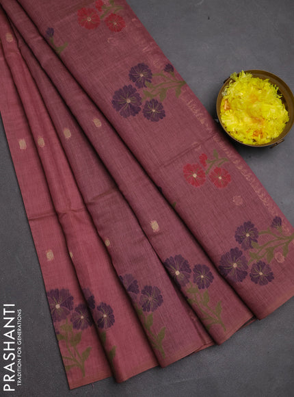 Jamdhani cotton saree pastel pink and navy blue with allover thread & zari woven buttas and jamdhani pallu