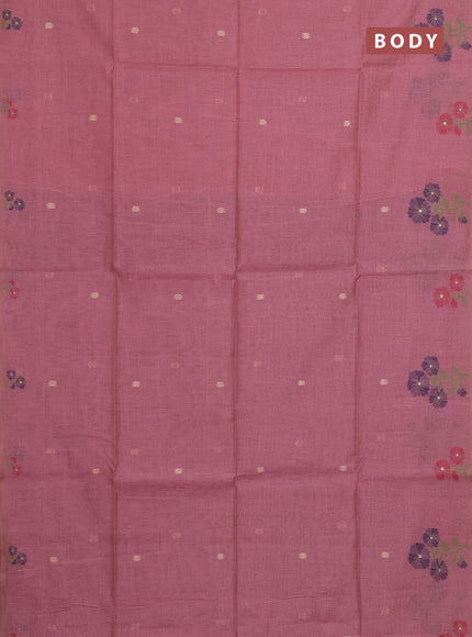 Jamdhani cotton saree pastel pink and navy blue with allover thread & zari woven buttas and jamdhani pallu