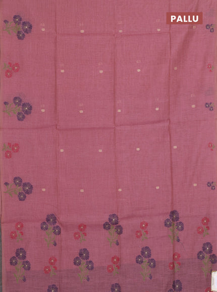 Jamdhani cotton saree pastel pink and navy blue with allover thread & zari woven buttas and jamdhani pallu
