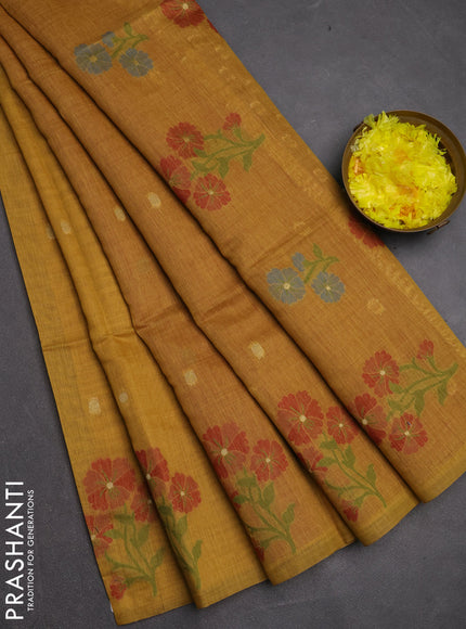 Jamdhani cotton saree mustard yellow and maroon with allover thread & zari woven buttas and jamdhani pallu