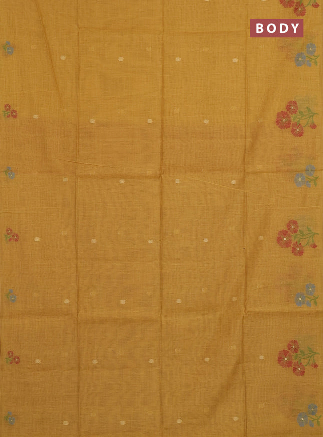 Jamdhani cotton saree mustard yellow and maroon with allover thread & zari woven buttas and jamdhani pallu