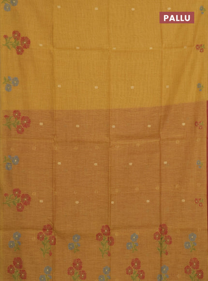Jamdhani cotton saree mustard yellow and maroon with allover thread & zari woven buttas and jamdhani pallu