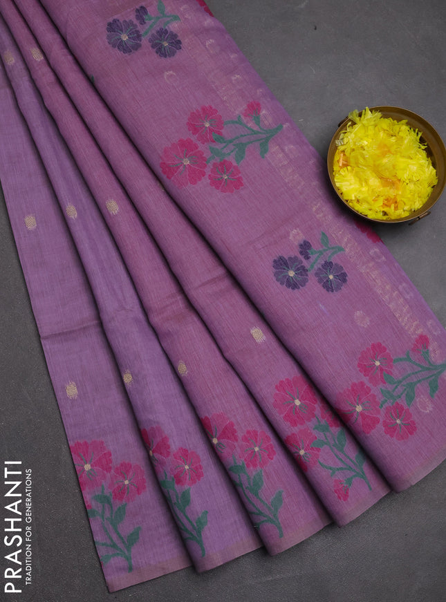 Jamdhani cotton saree lavender and pink with allover thread & zari woven buttas and jamdhani pallu