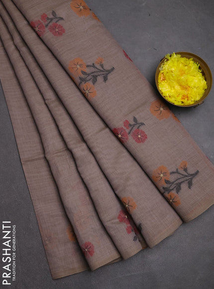 Jamdhani cotton saree dark beige and dark mustard with allover thread & zari woven buttas and jamdhani pallu