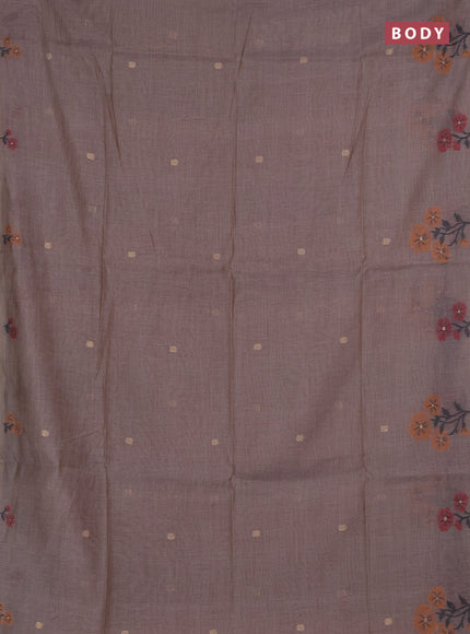 Jamdhani cotton saree dark beige and dark mustard with allover thread & zari woven buttas and jamdhani pallu