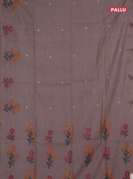 Jamdhani cotton saree dark beige and dark mustard with allover thread & zari woven buttas and jamdhani pallu