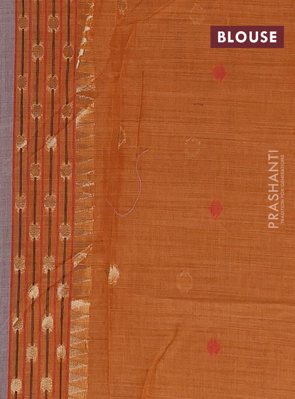 Jamdhani cotton saree dark beige and dark mustard with allover thread & zari woven buttas and jamdhani pallu