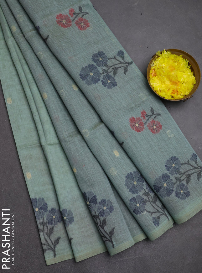 Jamdhani cotton saree teal green and navy blue with allover thread & zari woven buttas and jamdhani pallu