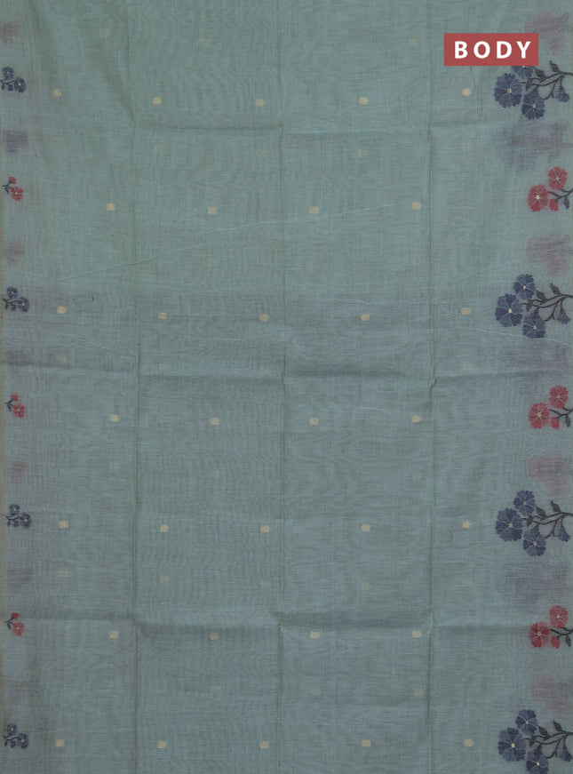 Jamdhani cotton saree teal green and navy blue with allover thread & zari woven buttas and jamdhani pallu