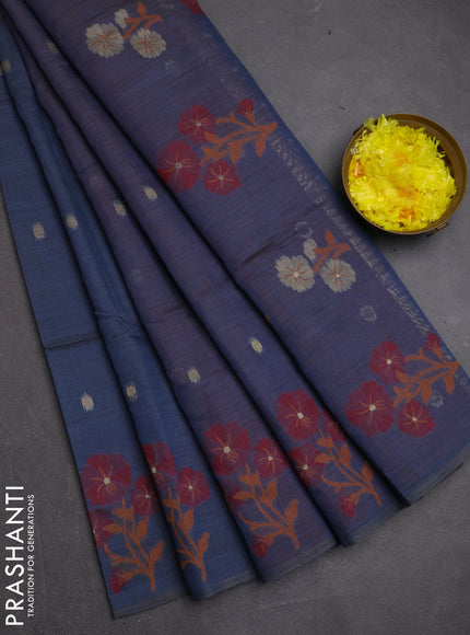 Jamdhani cotton saree greyish blue and red with allover thread & zari woven buttas and jamdhani pallu