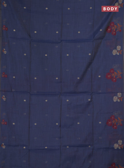 Jamdhani cotton saree greyish blue and red with allover thread & zari woven buttas and jamdhani pallu