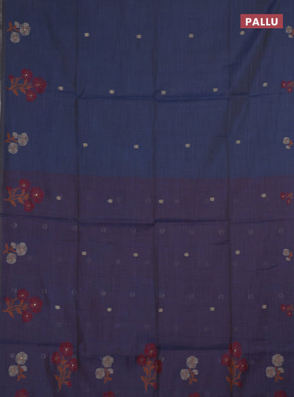 Jamdhani cotton saree greyish blue and red with allover thread & zari woven buttas and jamdhani pallu
