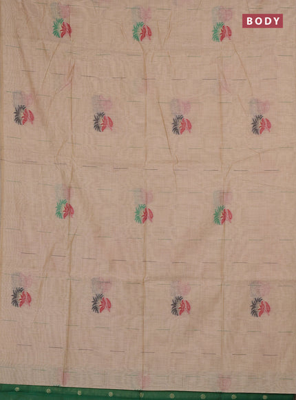 Jamdhani cotton saree beige and green with allover thread & zari woven buttas and jamdhani pallu