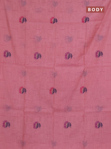 Jamdhani cotton saree peach pink and pink with allover thread & zari woven buttas and jamdhani pallu