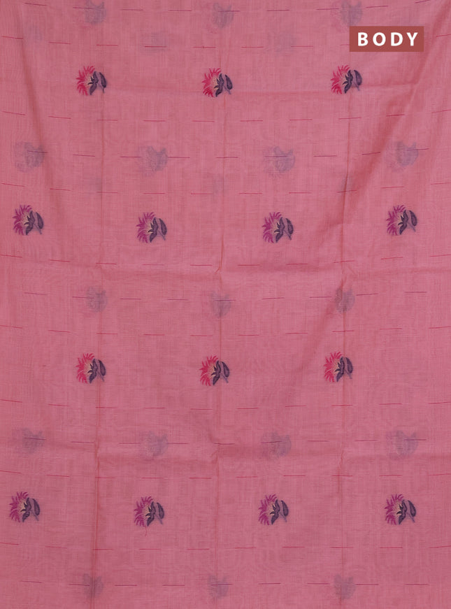 Jamdhani cotton saree peach pink and pink with allover thread & zari woven buttas and jamdhani pallu