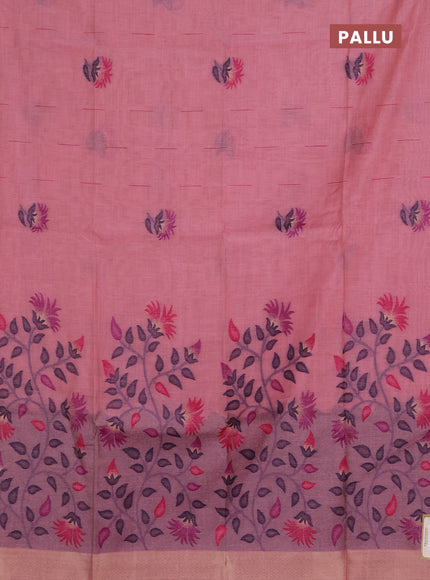Jamdhani cotton saree peach pink and pink with allover thread & zari woven buttas and jamdhani pallu