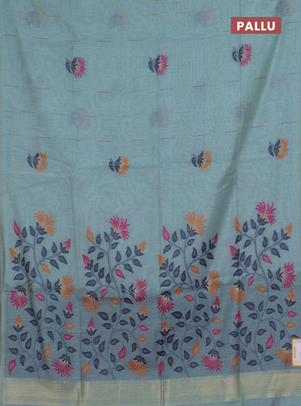 Jamdhani cotton saree teal shade and pink with allover thread & zari woven buttas and jamdhani pallu