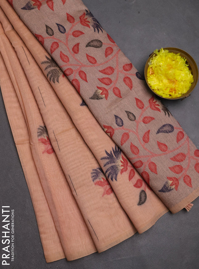 Jamdhani cotton saree peach shade and navy blue with allover thread & zari woven buttas and jamdhani pallu
