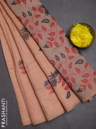 Jamdhani cotton saree peach shade and navy blue with allover thread & zari woven buttas and jamdhani pallu