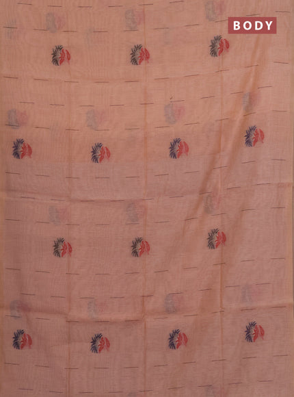 Jamdhani cotton saree peach shade and navy blue with allover thread & zari woven buttas and jamdhani pallu