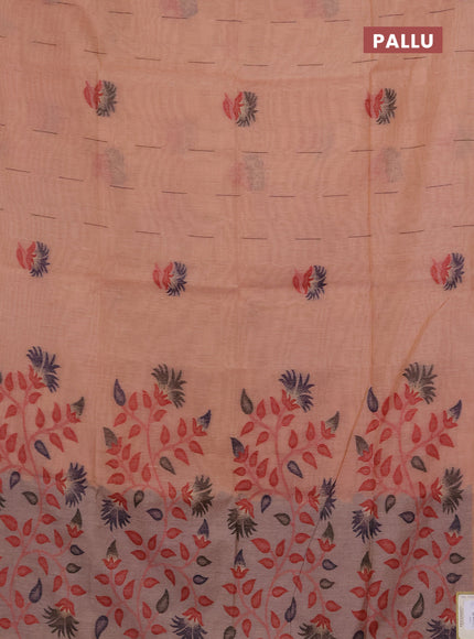 Jamdhani cotton saree peach shade and navy blue with allover thread & zari woven buttas and jamdhani pallu