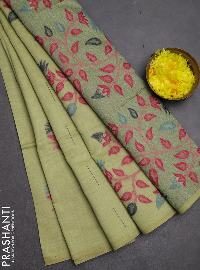 Jamdhani cotton saree pista green and navy blue with allover thread & zari woven buttas and jamdhani pallu