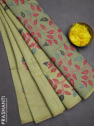 Jamdhani cotton saree pista green and navy blue with allover thread & zari woven buttas and jamdhani pallu