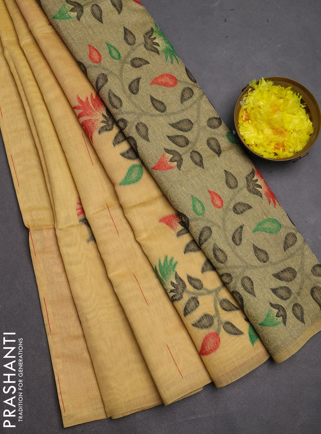 Jamdhani cotton saree pale yellow and red with allover thread & zari woven buttas and jamdhani pallu