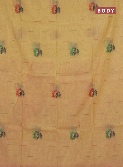 Jamdhani cotton saree pale yellow and red with allover thread & zari woven buttas and jamdhani pallu