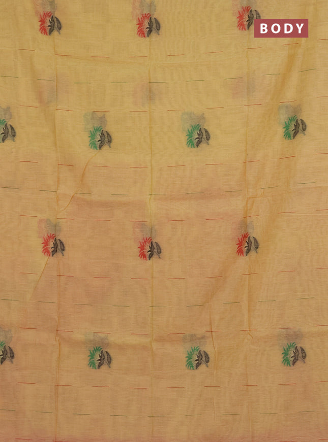 Jamdhani cotton saree pale yellow and red with allover thread & zari woven buttas and jamdhani pallu