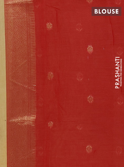 Jamdhani cotton saree pale yellow and red with allover thread & zari woven buttas and jamdhani pallu