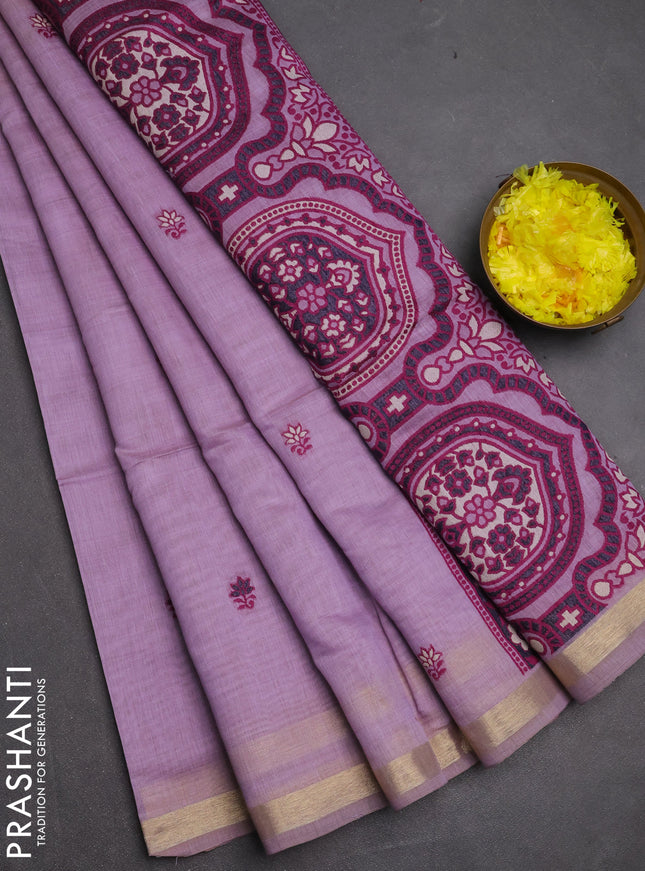 Jamdhani cotton saree lavender with allover thread woven buttas and jamdhani pallu