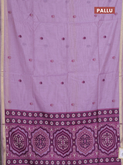Jamdhani cotton saree lavender with allover thread woven buttas and jamdhani pallu