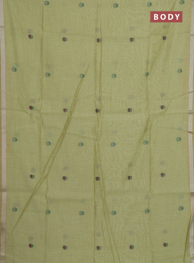 Jamdhani cotton saree pista green with allover thread woven buttas and jamdhani pallu