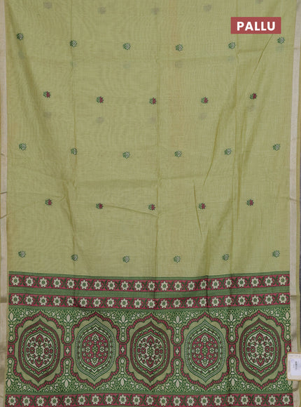 Jamdhani cotton saree pista green with allover thread woven buttas and jamdhani pallu