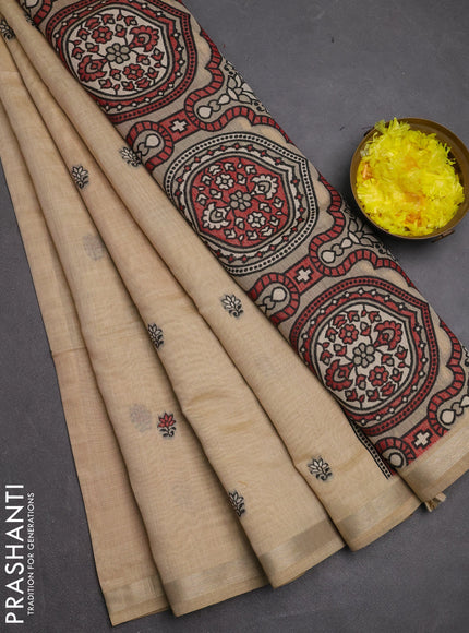 Jamdhani cotton saree beige with allover thread woven buttas and jamdhani pallu