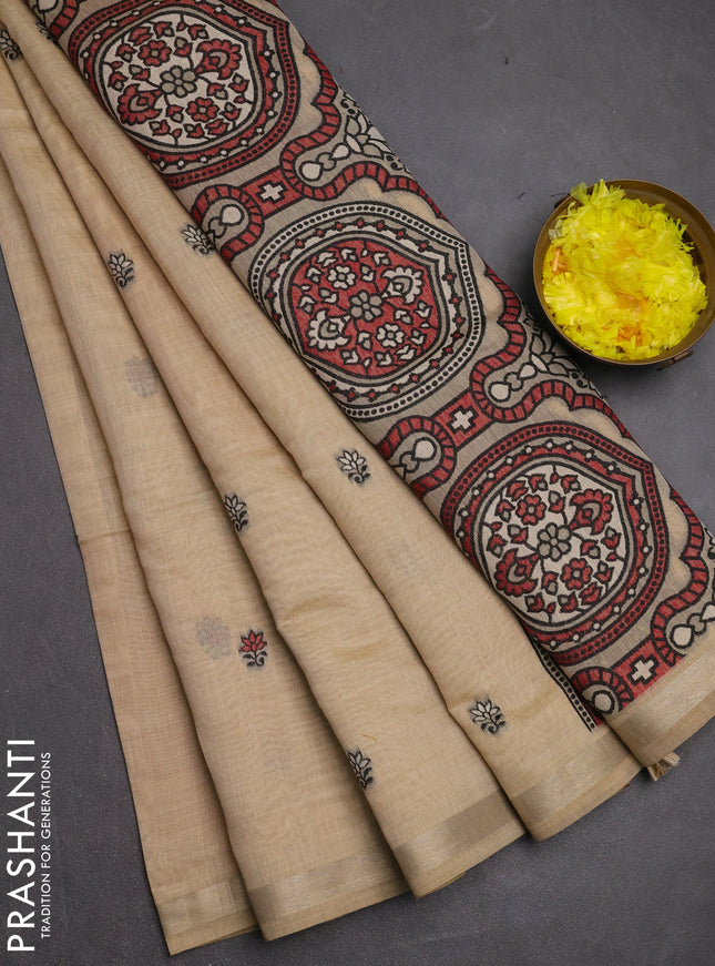 Jamdhani cotton saree beige with allover thread woven buttas and jamdhani pallu