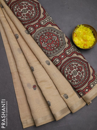 Jamdhani cotton saree beige with allover thread woven buttas and jamdhani pallu