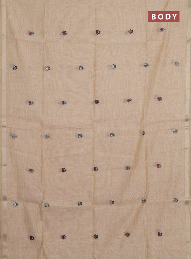 Jamdhani cotton saree beige with allover thread woven buttas and jamdhani pallu